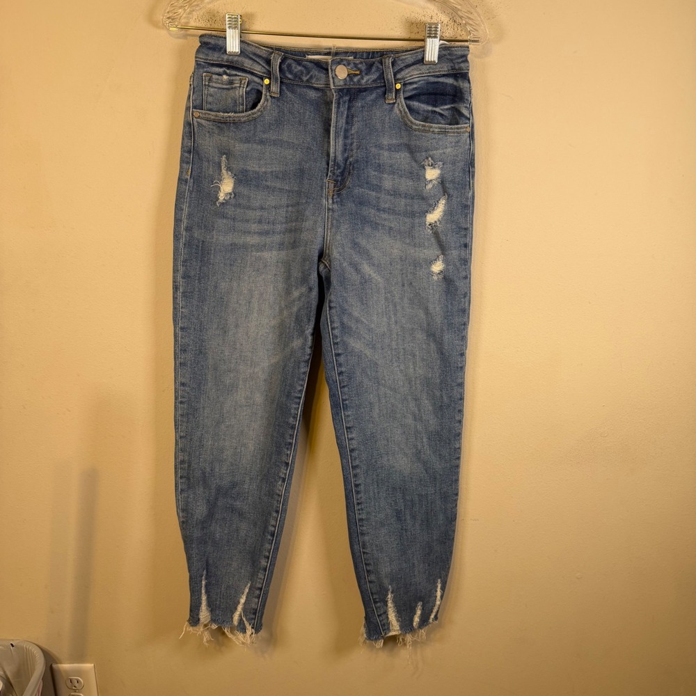 Risen Women Jeans Distressed Frayed Step Hem Blue Size 7/28